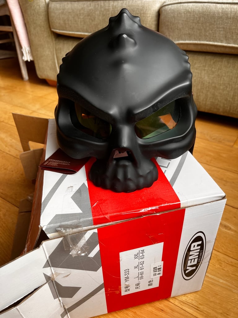 image for Halloween Helmet. Skull design. Motorbike or bike – new, with visor and black snap-on peak