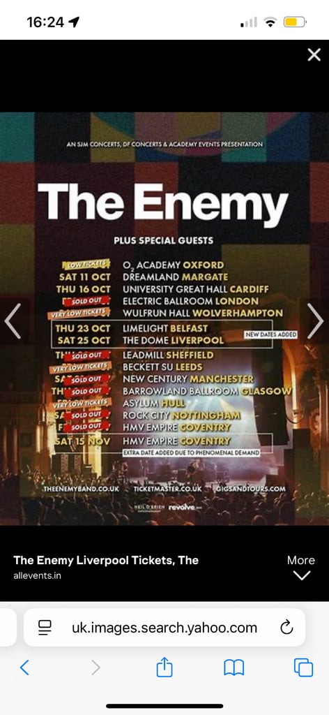 X2 tickets for the Enemy At the Dome Liverpool 25th Oct