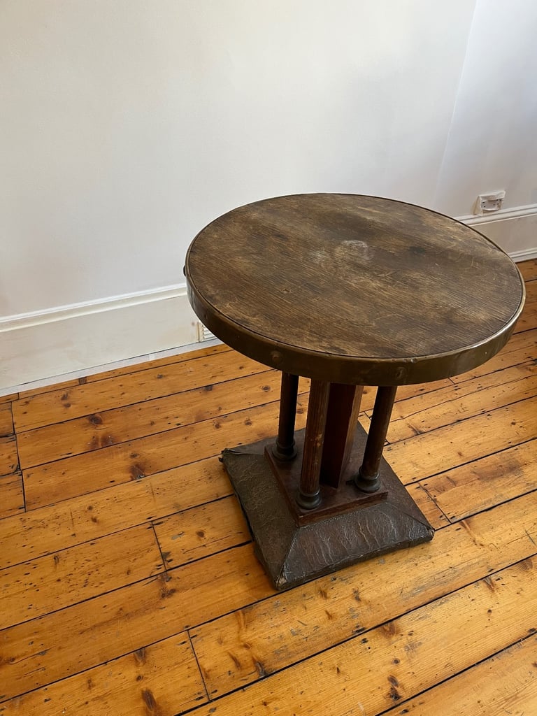 image for occasional table with brass pedestal and rim