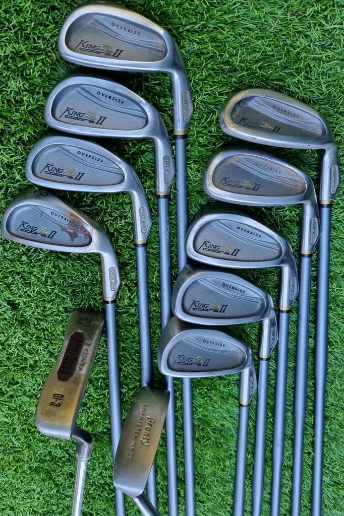 KING COBRA - OFFSET 3-SW, 1-3-5-7, Chipper wedge, putter, CALLAWAY bag, trolley & EXTRA's