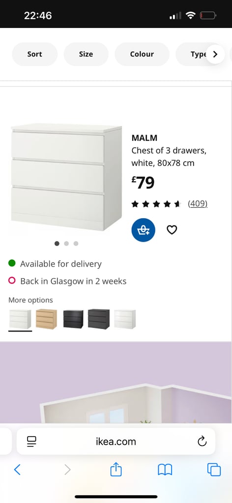 IKEA set 3 white drawers , 