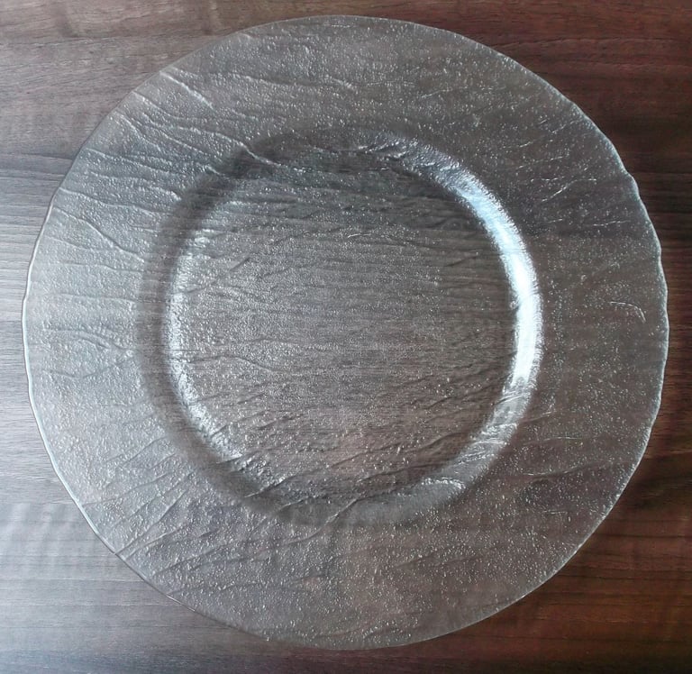 12 Large Almost Flat Glass Arcoroc Professional Quality Contemporary Dinner Plates.