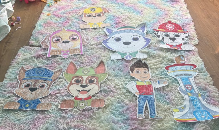 image for 8 hand drawn paw patrol pictures , ideal for bedroom or party decorations 