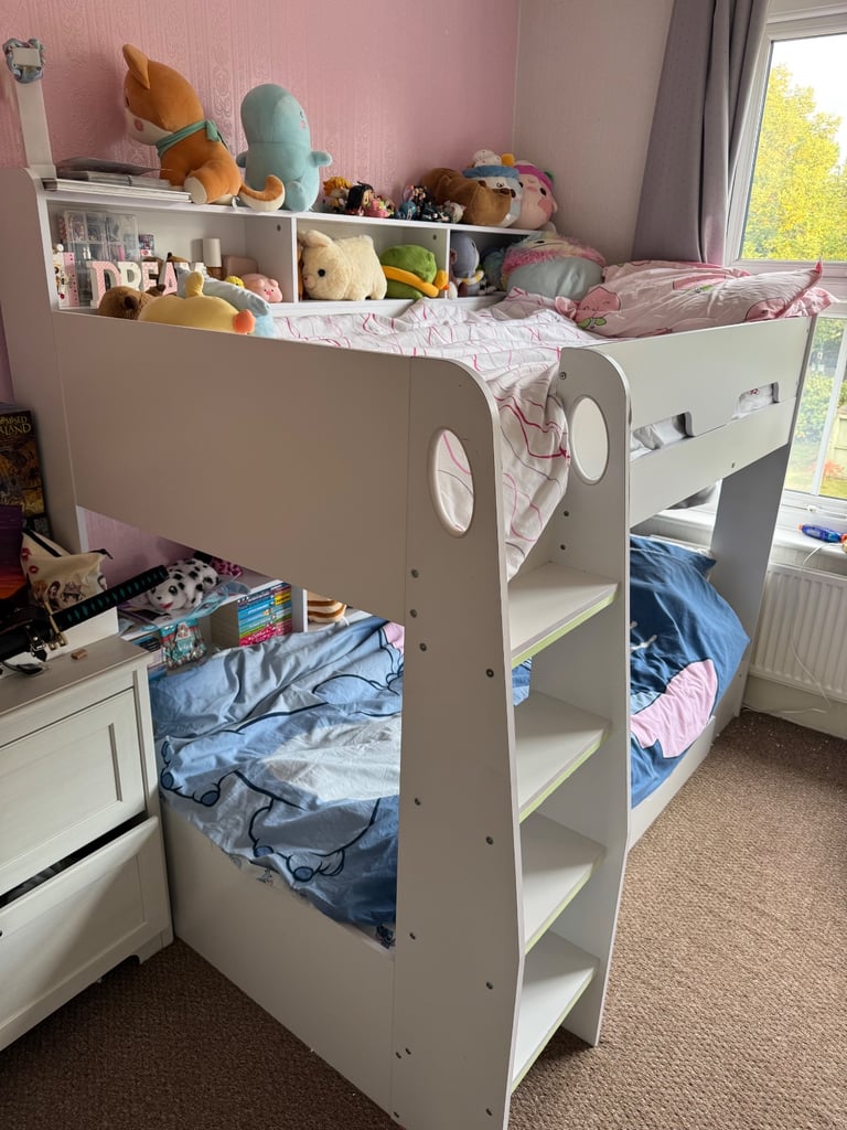 Bunk beds with in-built shelving 