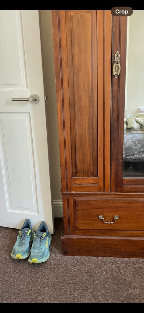 Beautiful dark wood wardrobe with carved flower inlay 