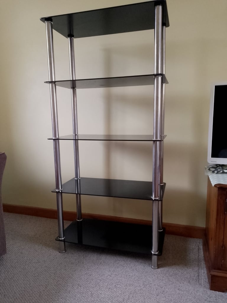 Shelving unit 5 shelf black hardened glass 