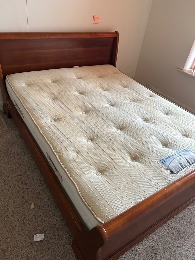 image for Antique king size bed with memory  foam mattress
