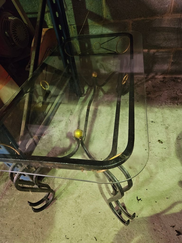 2 coffee tables glass top metal base