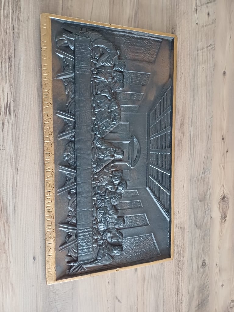 image for LARGE ANTIQUE CAST IRON BRONZED PLAQUE of THE LAST SUPPER LEONARDO DA VINCI