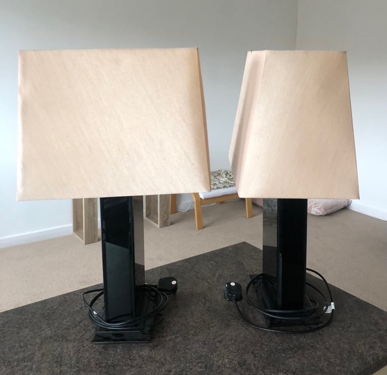 2 Large Table Lamps Black with Beige Shades