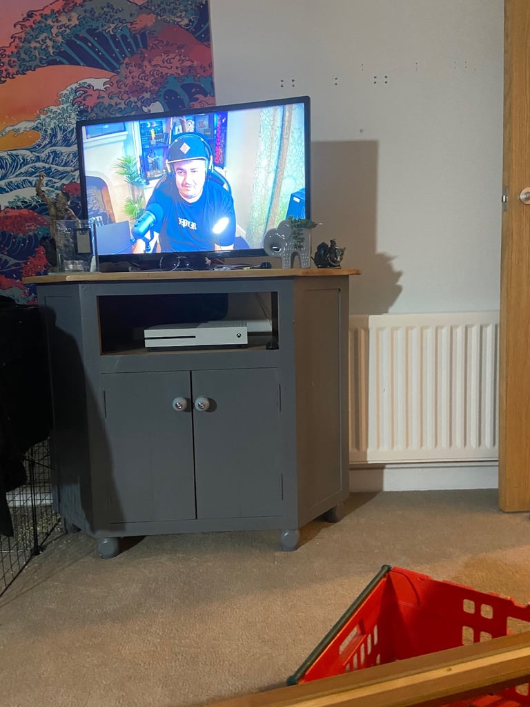 Stylish Grey Wood TV Stand - Good Condition