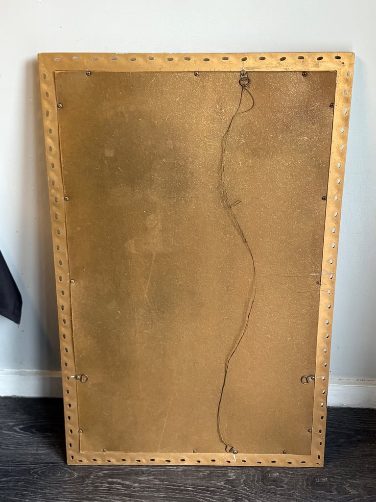 Large gold ornate vintage wooden mirror 33” x 21”