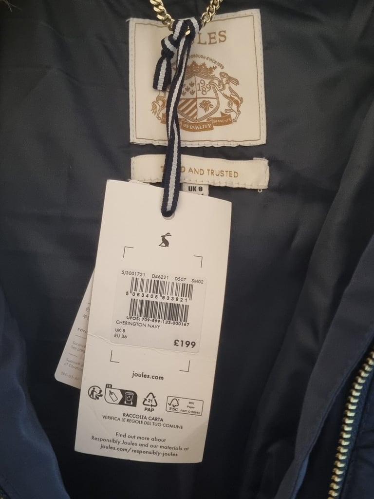 Womens joules coat hooded faux fur longline size UK 8 Small RRP £199