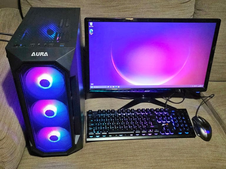 image for Gaming PC set with computer, 24" monitor, mouse and keyboard