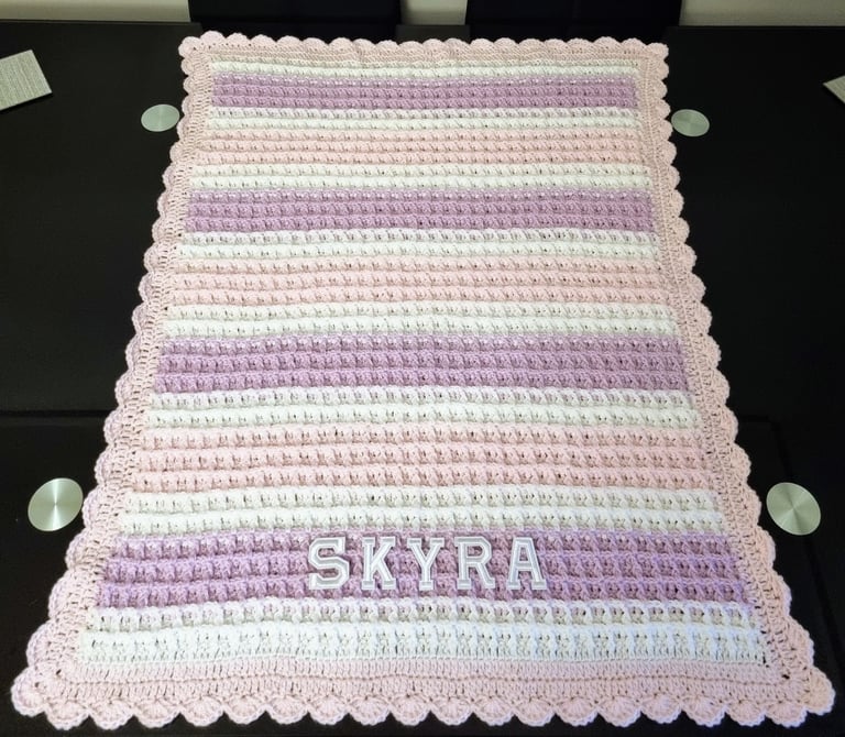 Crochet Baby Blanket, Personalised, Girls and Boys colours available