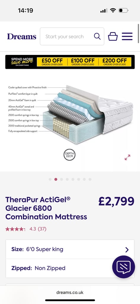 image for Brand New King Size TheraPur ActiGel® Glacier 6800 Combination Mattress