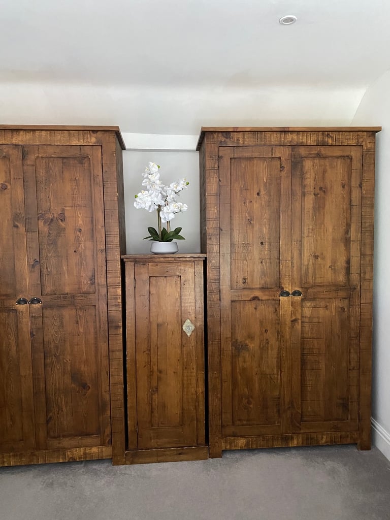 Pair of Tall Wardrobes-Custom Handmade Planed Solid Wood-7ft 6” Tall