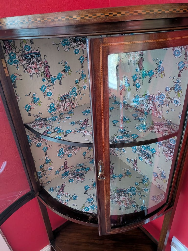 Antique bow fronted glass cabinet cabinet