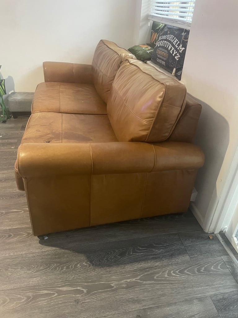 Brown leather sofa