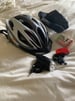 Adult cycle helmet with front/rear lights for the bike and repair kit