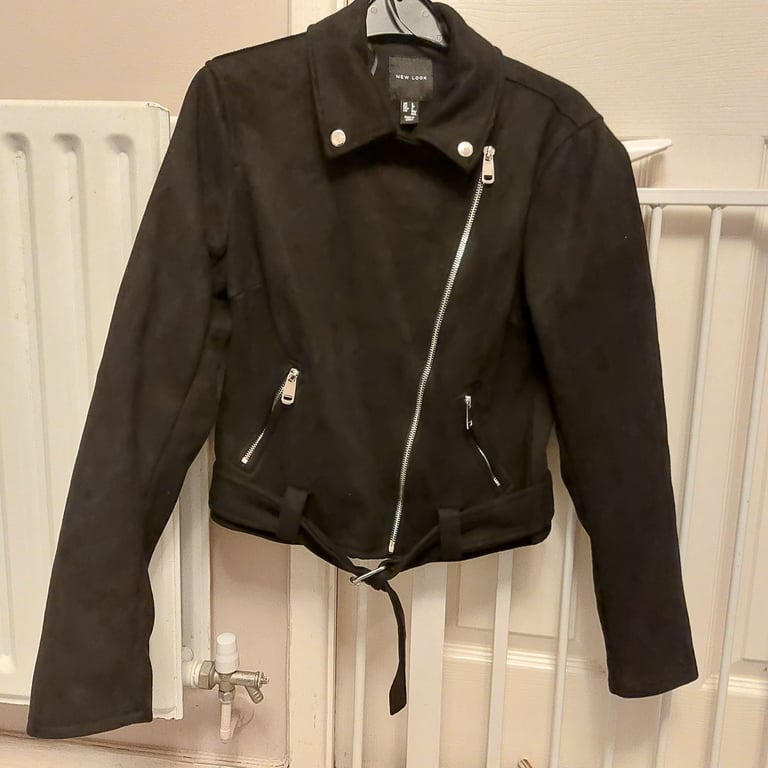 image for Womens New Look Black Jacket Silver Zips And Buttons Belted UK Size 8