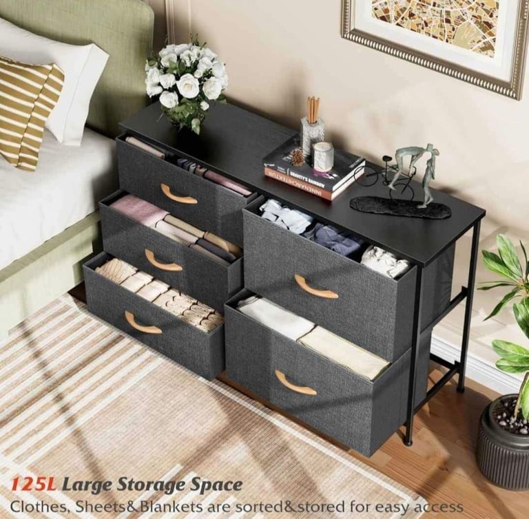 Dresser for Bedroom with 5 Drawers, Storage Organizer, Wide Chest of Drawers. RRP £89.99 Brand new.