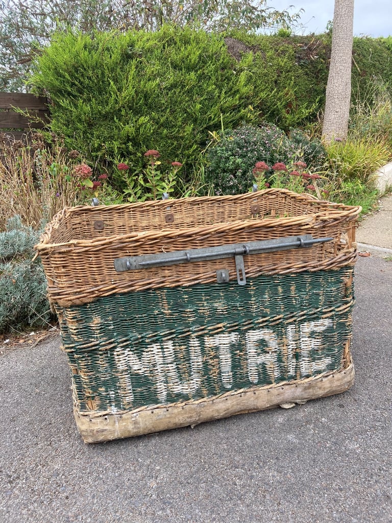 image for Antique Wicker Basket Log Blanket Box 
