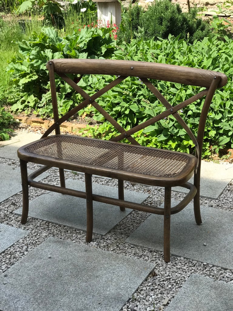 image for Oak Thonet style cross-back bench with bergere/cane seat