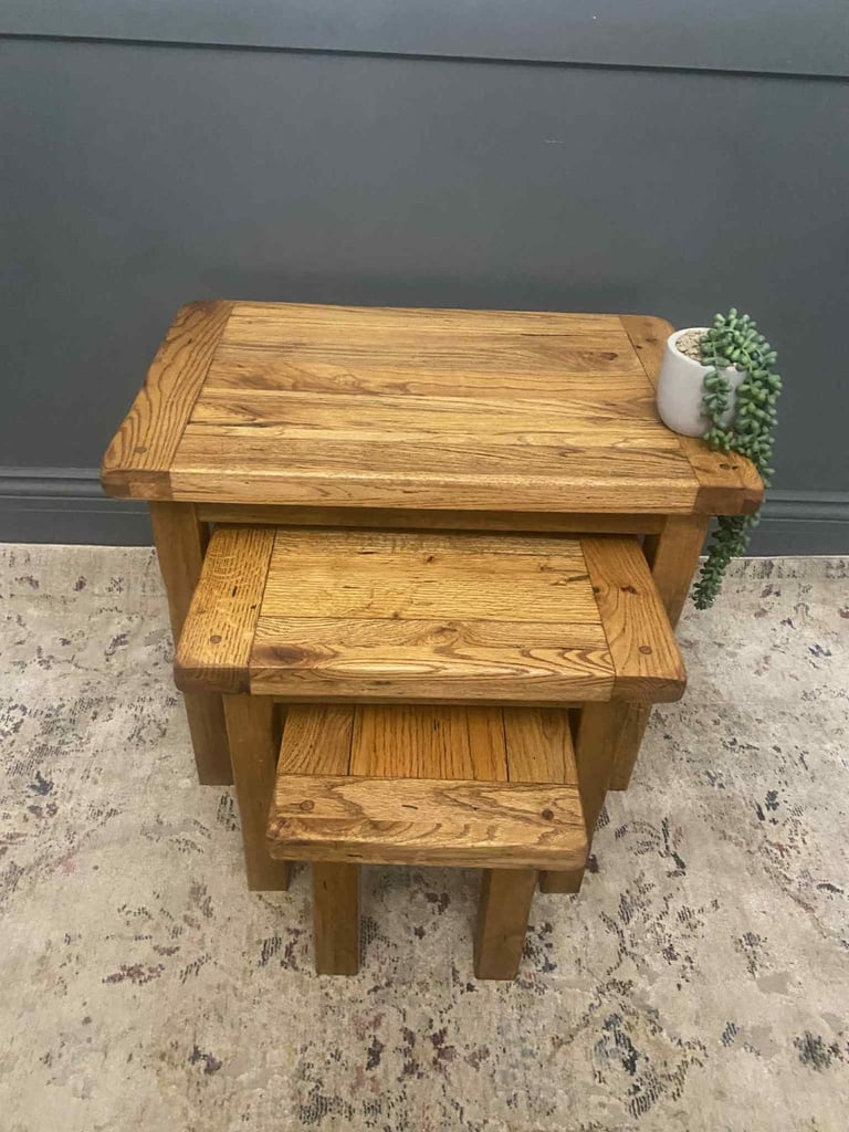 image for 💚 Barker & Stonehouse solid oak nest of 3 tables from the Rustic range 