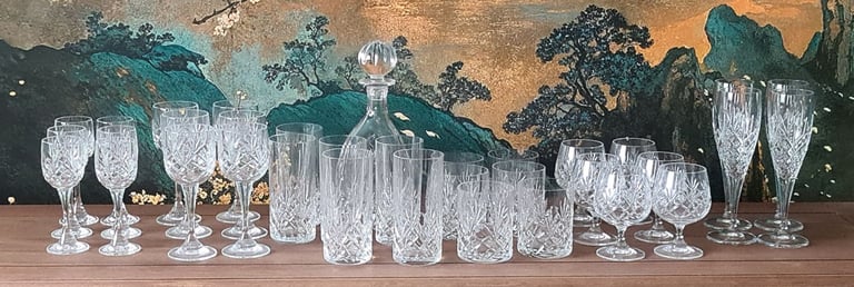 LEAD CRYSTAL GLASSES AND DECANTER 