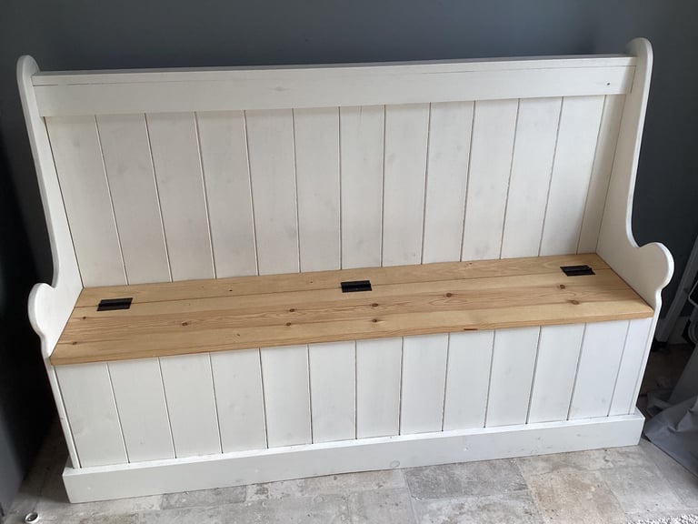 Solid pine monks bench with storage and cushions 