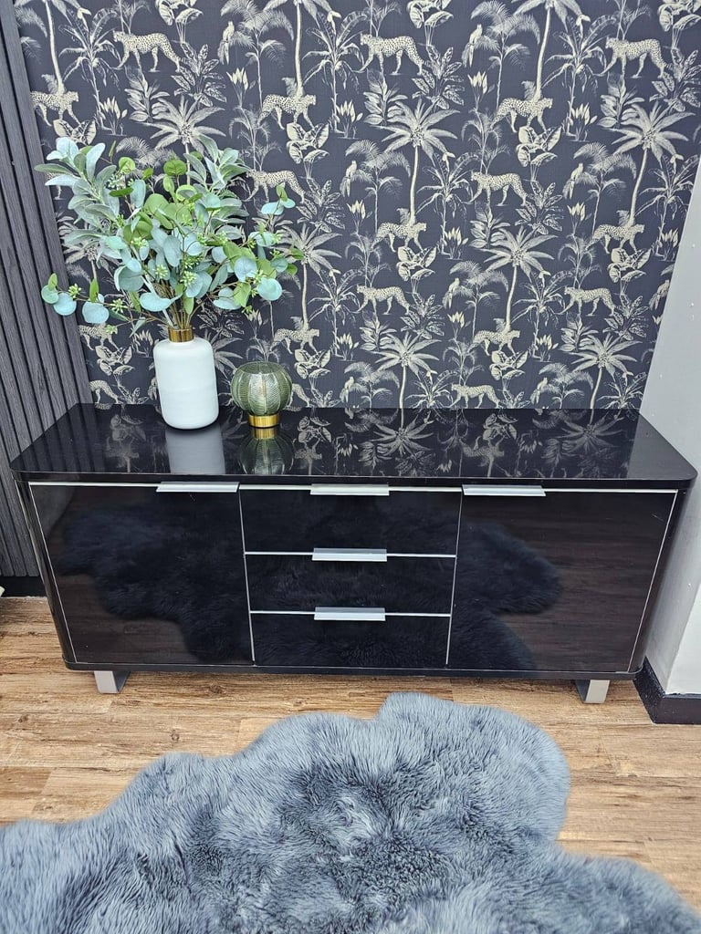 image for Newline Black High Gloss Sideboard TV Stand storage cupboard drawers