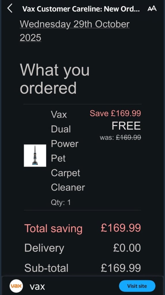 Vax per carpet washer 