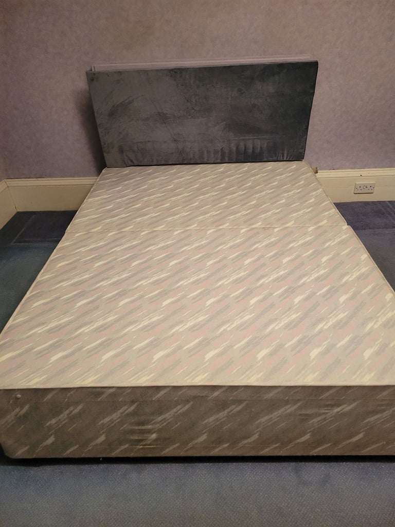 image for Double divan bed with 2 drawers and grey headboard