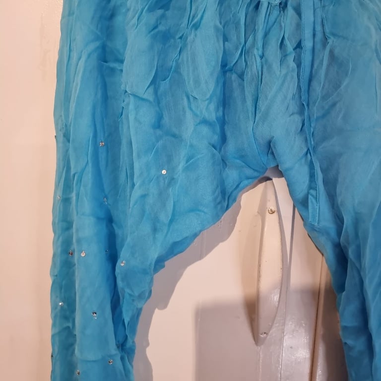 New.Light blue churidar kameez, jacket, scarf sequin embroidered wedding party asia. Asian dress