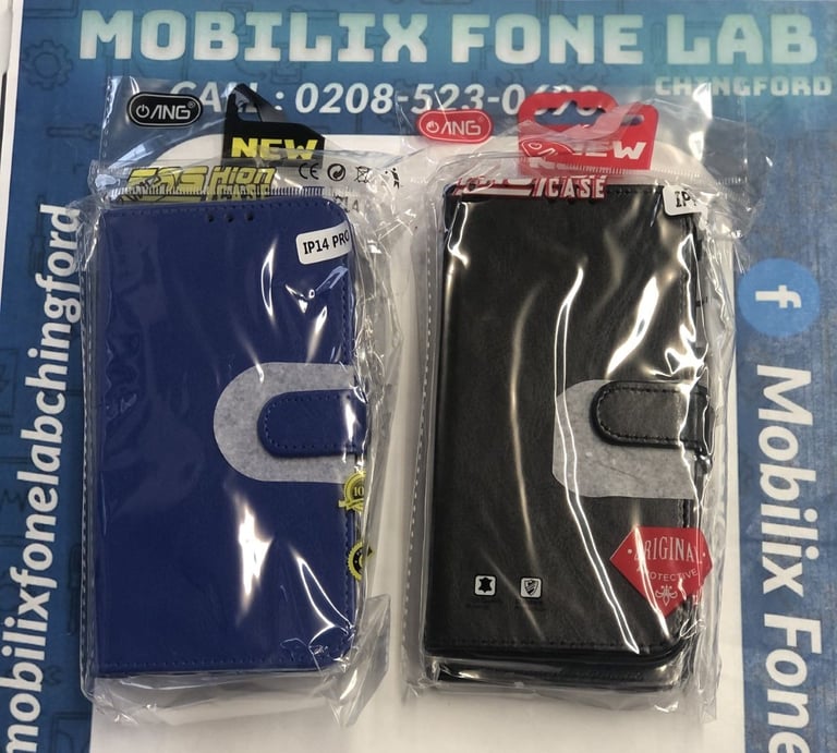 iPhone 14 Series Black & Blue Book Cases Available