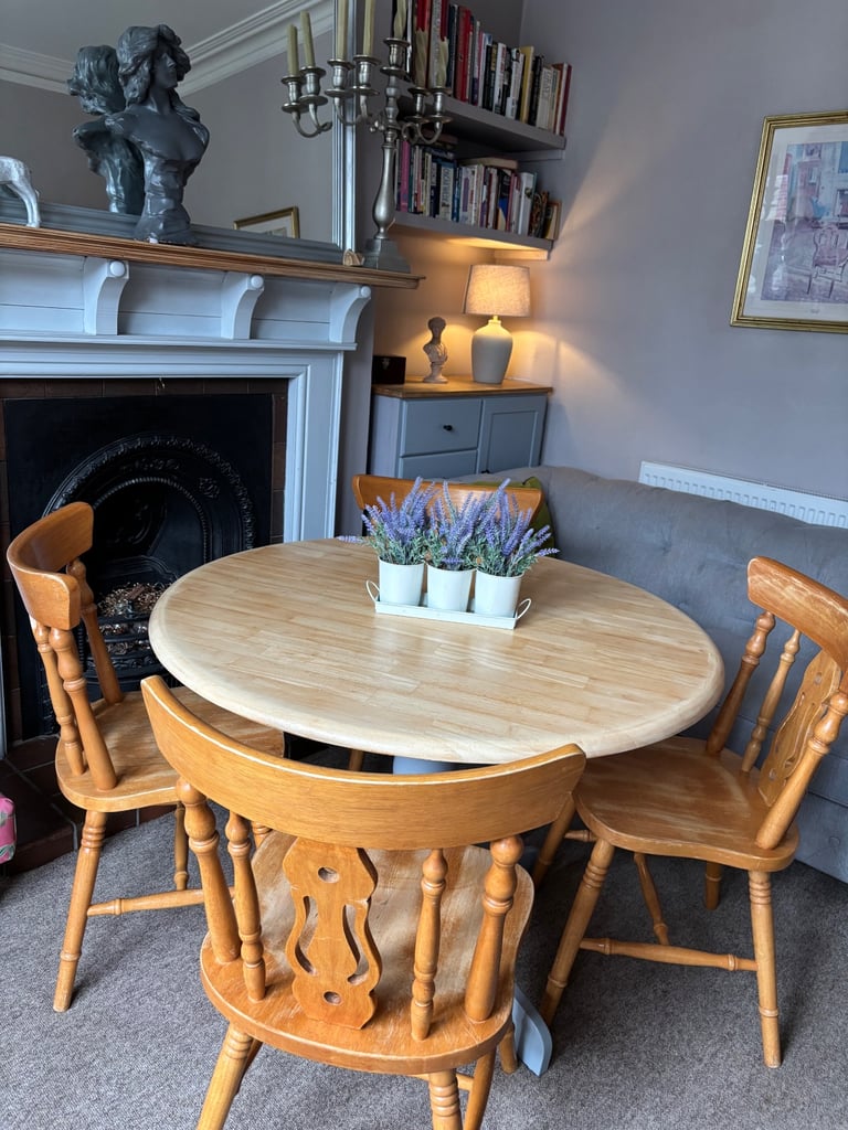 image for Rustic Round Farmhouse Dining Table & Chairs