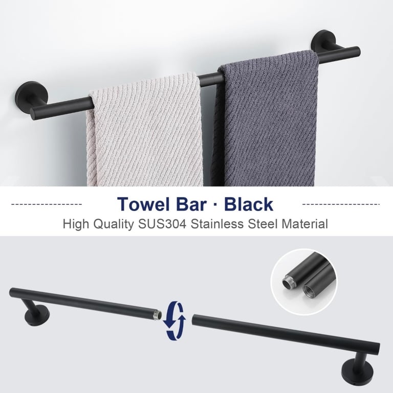 Bathroom Accessory Set, Stainless Steel- Black 5 Piece Set