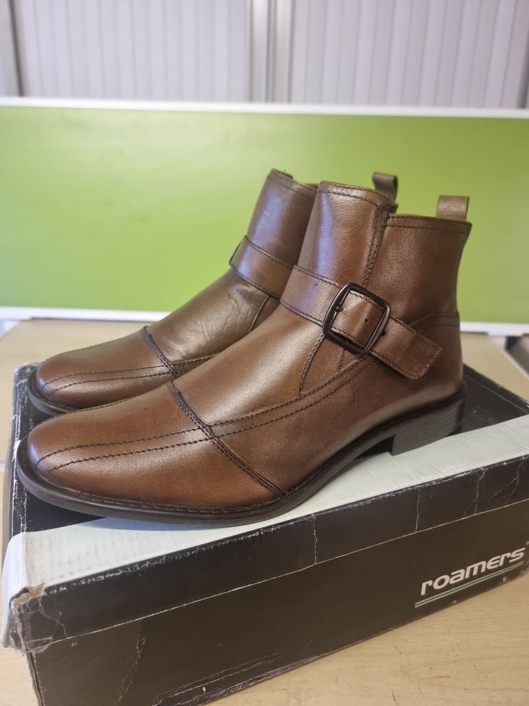 New Roamers Mens Brown Leather Buckle Ankle Tassle Kansas Boots UK6 