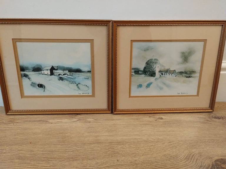 image for High Brandon-Cox framed prints. The old water mill. Church with round tower. Vgc.