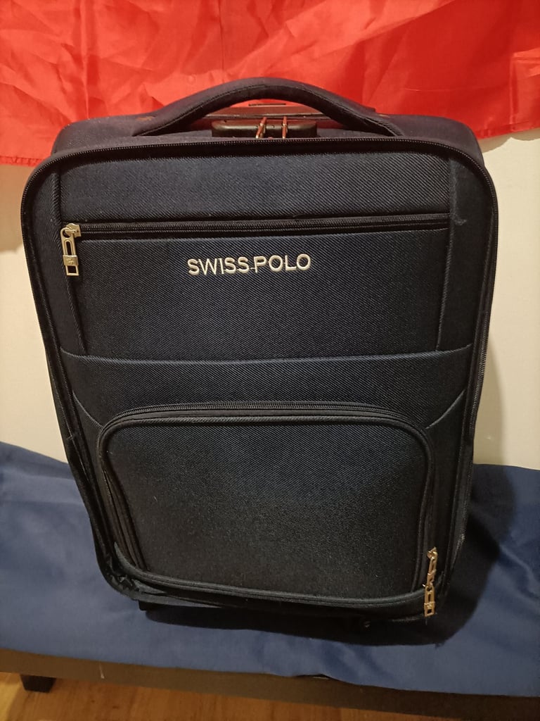 Suiss Polo Cabin luggage suitcase. Used once. 52cm x 34cm x 25cm. Dark blue. Includes new padlock 