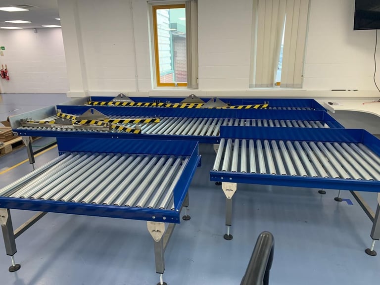 2 x Complete 3m Gravity Conveyor and 2 x Complete 1.5m Gravity Conveyor, Steel Rollers