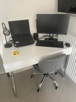 White gloss and chrome desk and chair 