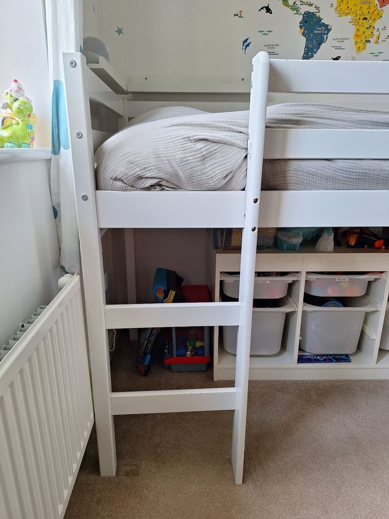 Mid sleeper shorty child bed frame white with kids mattress