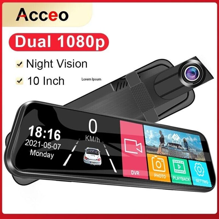 10 Inches Car Dash Cam HD 1080P Dual Lens Touch Screen Front Rear