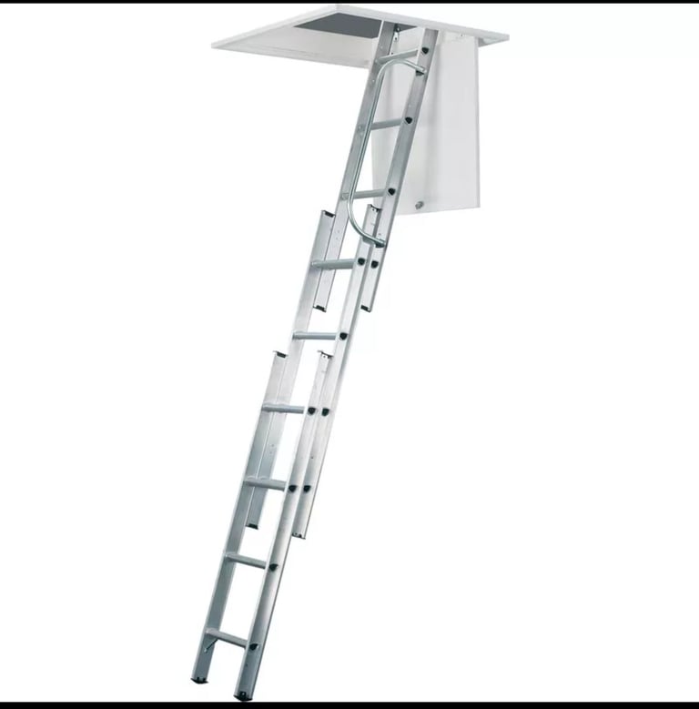 3-Section Loft Ladder with Handrail Aluminium 2.13m–3m EN14975 150kg Load