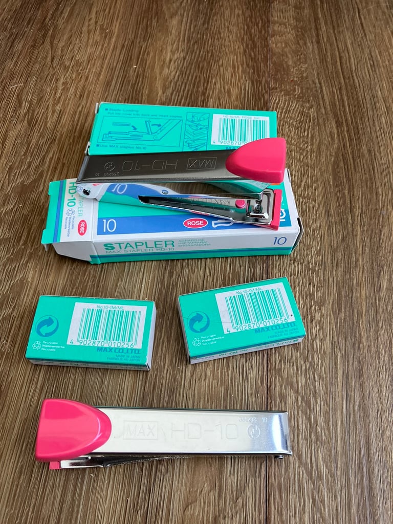 Stationery: 3 small Max Staplers and 2 boxes of staples. £10 the lot