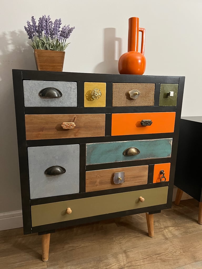 Unique fully refurbished urban/industrial chest of drawers and bedside table/console