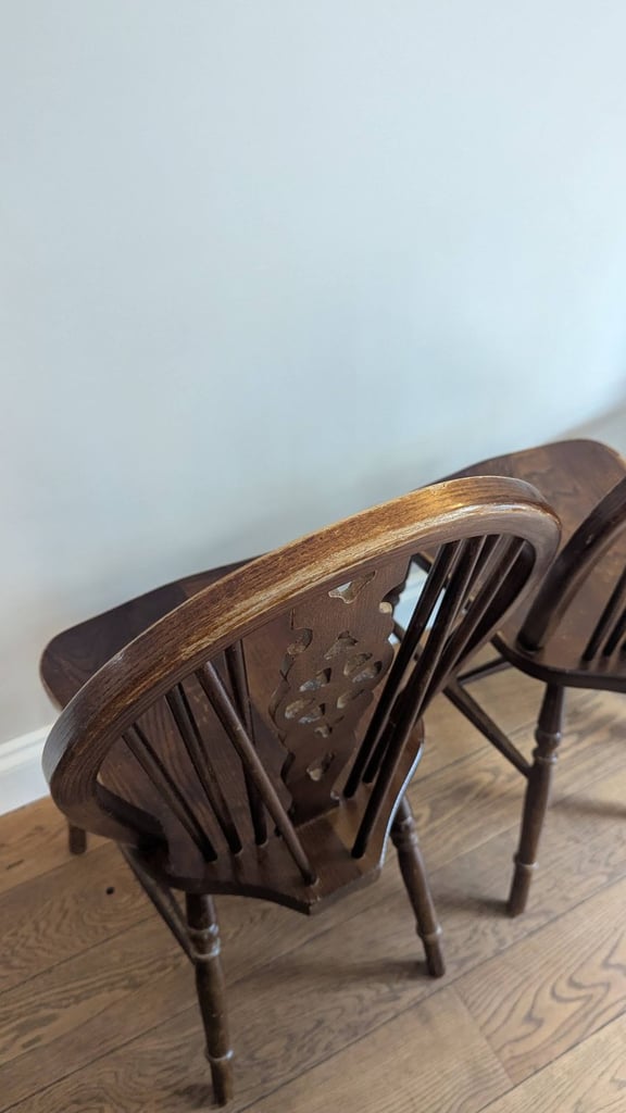 Set of 4 Vintage Wheelback Chairs, dark wood