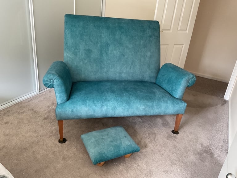 image for Sofa - Vintage and stylish, recently reupholstered - With Footstool